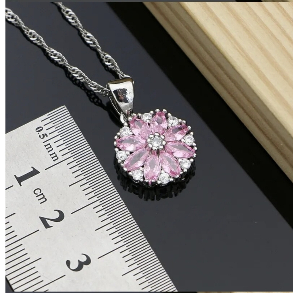 Sterling Silver Flower Wedding Jewelry Set for Women, Bridal,925STAMPED,Gift - Picture 7 of 8